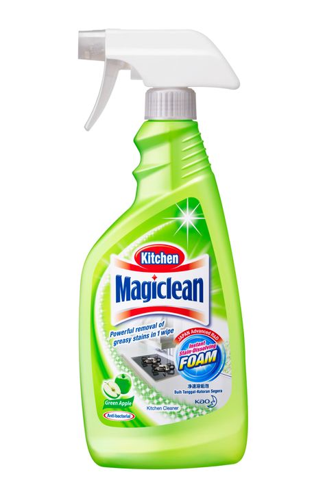 This is the introduction page of Kao Magiclean Kitchen Cleaner Green Apple. Simple Green Cleaner Uses, Cleaning Products Packaging Design, Green Cleaning Products, Organic Cleaners, Soap Packaging Design, Detergent Bottles, Kitchen Cleaner, Toilet Bowl Cleaner, Multipurpose Cleaner