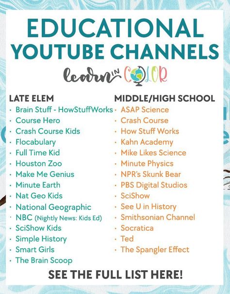 Youtube Channel To Learn English, What To Watch On Youtube, Free Educational Websites, Learning Websites For Kids, Educational Youtube Channels, Educational Websites For Kids, Planning School, To Do List Printable, Homeschool Education