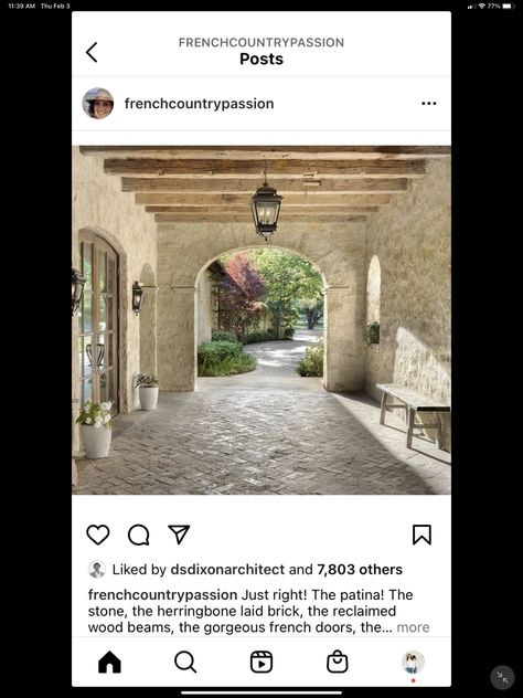 Reclaimed Wood Beams, Porte Cochere, Tuscan House, French Farmhouse, Wood Beams, Stone Houses, Dream House Exterior, Custom Home Builders, Club House