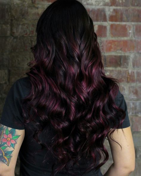 Face Framing Hair Dye Ideas, Black Orchid Hair Color, Winter Berry Hair, Orchid Hair Color, Cute Hair Dos, Elegant Hair Styles, Berry Hair, Face Framing Hair, Wedding Guest Hair