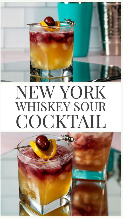 Bulliet Rye Cocktails, Guy Cocktails, Simple Whiskey Cocktails, Whiskey Sour Cocktail, New York Sour, Whiskey Sour Recipe, Whisky Sour, Rum Cream, Whiskey Cocktail