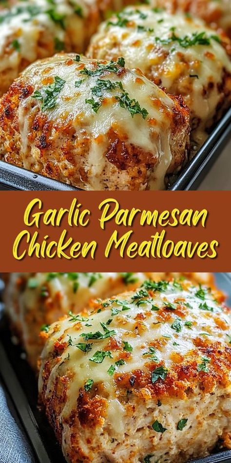 🧄 Get cozy with this flavorful Garlic Parmesan Chicken Meatloaf recipe! Blending juicy ground chicken with parmesan, garlic, and herbs, these mini meatloaves are the perfect comfort food for family dinners. Ready in under an hour, this easy recipe combines the best of garlic and parmesan flavors, baked to perfection. 🍽️ Serve it with mashed potatoes, a side salad, or your favorite veggies for a delicious, balanced meal. #GarlicParmesan #ChickenMeatloaf #ComfortFood #EasyDinner Ground Chicken Meatloaf, Chicken Parmesan Meatloaf, Chicken Meatloaf Recipe, Ground Chicken Recipes Healthy, Chicken With Parmesan, Chicken Loaf, Parmesan Meatloaf, Mini Meatloaf Recipes, Food For Family