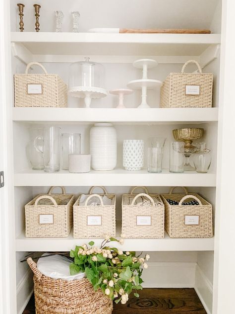 Hall Closet Organization, Under Cabinet Shelf, A Thoughtful Place, Built In Pantry, Linen Closet Organization, Hall Closet, Plastic Shelves, Shelf Liner, Green Sofa