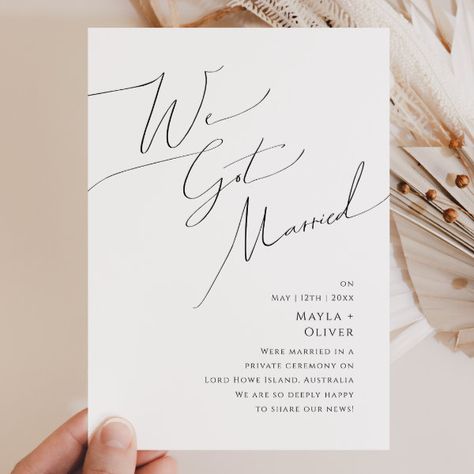 Whimsical Minimalist Script Elopement Announcement Getting Married Announcement, Whimsical Minimalist, Chic Typography, Wedding Announcement Cards, Boho Elopement, Elopement Announcement, Wedding Playlist, Handwritten Calligraphy, White Minimal