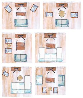 15 different layouts that will either allow for easy conversation or enhance viewing pleasure, depending on your plans for the room. Small Apartment Living Room Layout, Apartment Living Room Layout, Minimalist Living Room Furniture, Living Room Layouts, Kitchen Dining Room Combo, Furniture Placement Living Room, Small Living Room Layout, Narrow Living Room, Minimalist Living Room Design