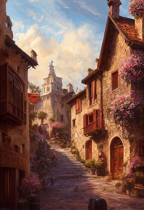 Fantasy Setting Village, Jordan Grimmer, Rococo Architecture, Ethereal Sky, Coastal Italian, Castle Exterior, Fantasy Village, Fantasy Town, Italian Village