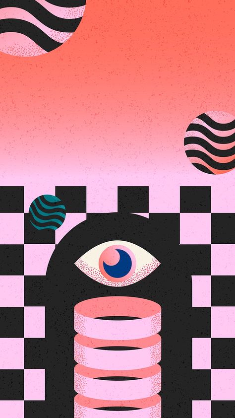 Iphone Wallpaper Retro, Wallpaper Checkered, Retro Style Wallpaper, Retro Futuristic Design, Surrealism Design, Surreal Eye, Retro Vector Illustration, Wallpaper Retro, Graphic Poster Art