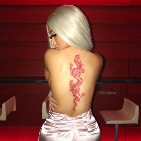 Red dragon tattoo on the back. Dr Tattoo, Back Tattoo Women Spine, Red Dragon Tattoo, Chinese Dragon Tattoos, Dragon Tattoo For Women, Inspiration Tattoos, Spine Tattoos For Women, Red Ink Tattoos, Dope Tattoos For Women