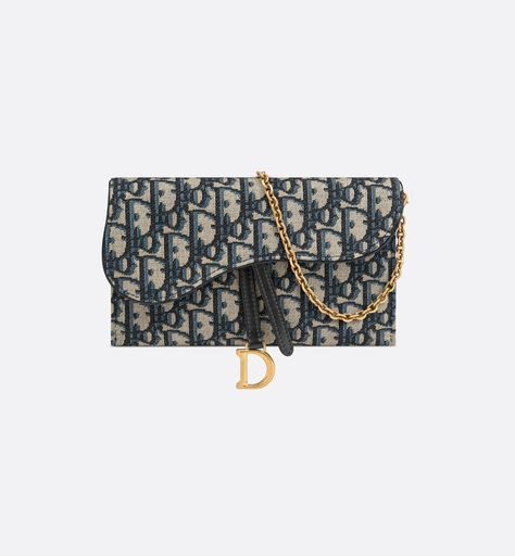 Saddle Pouch Blue Dior Oblique Jacquard | DIOR Saddle Pouch, Dior Purse, Wallet With Chain, Blue Dior, Dior Oblique, Dior Saddle, Best Wallet, Dior Wallet, Small Pouches