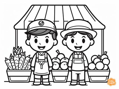 illustration of Farmers market drawing to color Farmers Market Drawing, Drawing To Color, Market Drawing, Fresh Vibes, Kids Market, Relaxing Colors, Fresh Produce, Farm Fresh, Free Kids