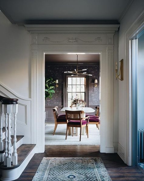 Jean Stoffer (@jeanstofferdesign) • Instagram photos and videos Moody Dining Room, Dark Blue Tile, Jean Stoffer Design, Jean Stoffer, Large Baths, Kitchen Inspiration Design, Historic Home, Home Decor Store, Blue Decor