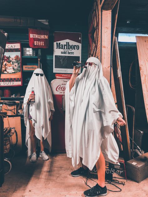 Tiktok Ghost Photoshoot, Halloween Branding, Fake Ghost, Ghost Trend, Irl References, Bethlehem Steel, Ghost City, Sheet Ghost, Ghost Costume