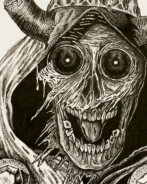 I am beyond strength, I am the end. A darker version of The Lich from Adventure Time. By Valsdarkart on Instagram. Lich Drawing, The Lich Adventure Time, Stipple Drawing, Journal Drawings, The Lich, Drawing Cartoon, Stippling, Adventure Time, The End