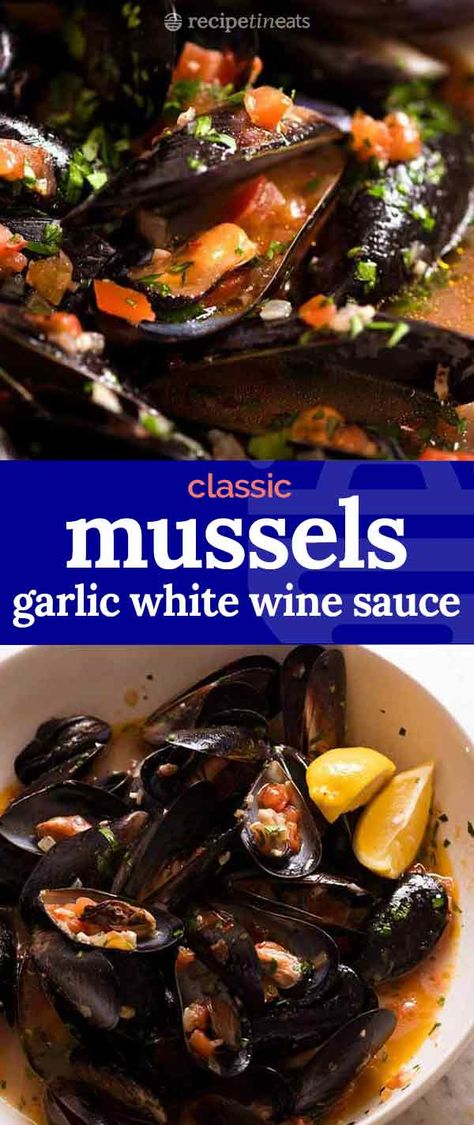 Mussels Recipe White Wine Garlic, Mussel Kitchen, Mussels Recipe White Wine, Mussel Meat Recipe, White Wine Lemon Sauce, Garlic Mussels, Grilled Mussels, Mussels In White Wine, White Wine Pasta Sauce