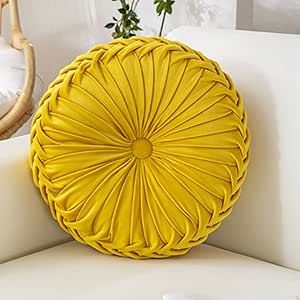 OUKEYI 13.8 inch Round Sofa Cushion Pure Color Velvet Pillow, Pleated Round Cushion, Pumpkin Pillow Suitable for Home Bed car Decoration Simple Room Decoration, Pumpkin Pillow, Office Chair Cushion, Round Sofa, Pumpkin Pillows, Simple Room, Round Cushion, Bed Car, Couch Cushions