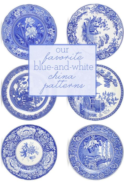 Our Favorite Blue and White China Patterns Blue And White Transferware, Kitchen Blue And White, Blue And White China Pattern, Blue China Patterns, Blue And White Tablescapes, Blue Willow China Pattern, Vintage China Patterns, Blue And White Plates, Blue And White Dishes