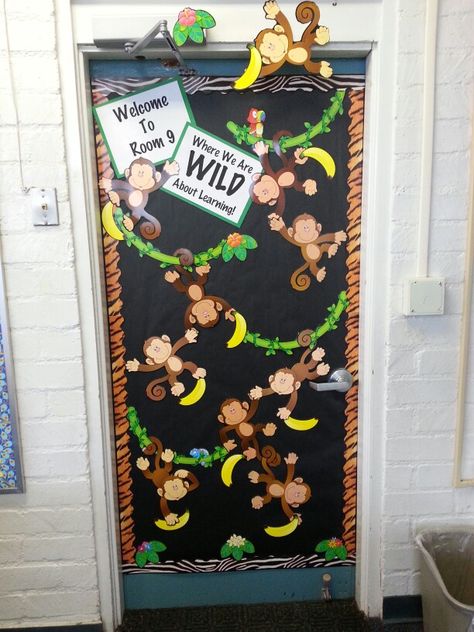 WILD about learning! Monkeys, Animal Theme, Door, Back To School! Jungle Theme Door Decorations Classroom, Jungle Theme Classroom Door, Jungle Door Decorations, Zoo Themed Classroom Door, Safari Classroom Door, Wild About Learning Theme, Monkey Classroom Door, Welcome To The Jungle Door Decoration, Monkey Door Decorations Classroom Decor