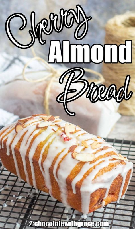 Cherry Almond Bread Cherry Nut Bread, Cherry Almond Bread, Almond Bread Recipe, Almond Glaze, Yum Breakfast, Cherry Bread, Tart Cherries, Almond Bread, Frozen Cherries