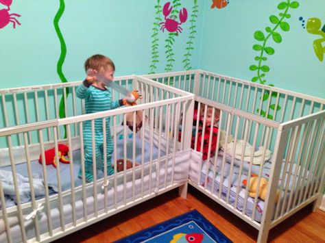 A twin mom shares her tips for preparing a small room to be come a nursery for twins! Twin Nursery Themes, Small Twin Nursery, Nursery For Twins, Twin Nurseries, Twin Babies Nursery, Twin Nursery Gender Neutral, Twin Things, Twin Cribs, Nursery Paint Colors