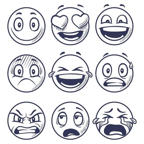 Happy Drawing Ideas, Faces Sketch, Feelings Faces, Face Doodles, Smile Drawing, Emotion Faces, Emoji Drawings, Stick Figure Drawing, Emoji Drawing