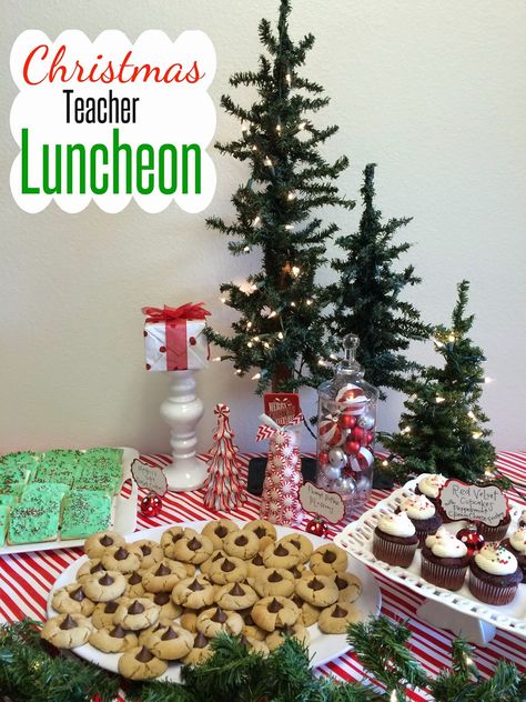 Marci Coombs: Teacher Appreciation Teacher Holiday Luncheon Ideas, Teacher Christmas Luncheon Ideas, Staff Luncheon Ideas, Teacher Lunch Ideas, Teacher Luncheon Ideas, Ptsa Ideas, Lunch Decor, Teacher Appreciation Lunch, Teacher Lunch