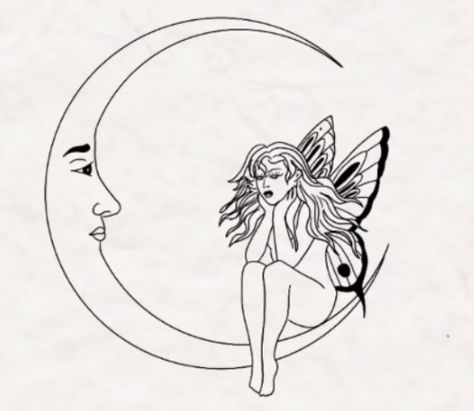 Late Night Talking Tattoo, Moon Outline, Late Night Talking, Icon Tattoo, Small Moon Tattoos, Fairy Drawings, Moon Fairy, Fairy Coloring Pages, Fairy Tattoo