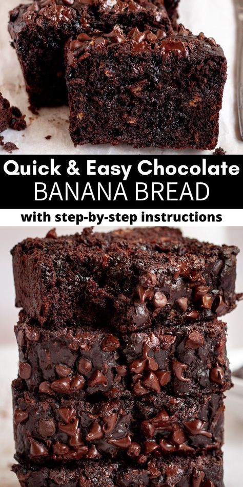 Vegan Double Chocolate Banana Bread, Banana Bread Bundt Cake Chocolate Chips, Different Kinds Of Banana Bread, Banana Chocolate Loaf, Mocha Banana Bread, Chocolate Banana Bread Recipe Easy, Moist Chocolate Banana Bread, Moist Chocolate Banana Cake, Banana Bread Brownie