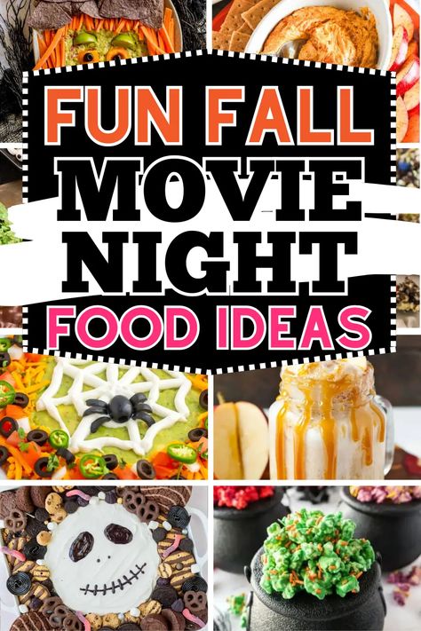 Fun Fall movie night snacks and food ideas! Have a cozy fall movie night at home with this list of easy movie night treat recipes and essentials. Forget plain popcorn - try some new fall movie night food! Fall movie night meals, fall family movie night ideas, outdoor projector backyard fall backyard movie night, fall aesthetic movie night, fall movie night dinner, fall themed movie night, healthy fall snacks movie night party, autumn charcuterie board ideas, kids movie night snacks, hocus pocus. Charcuterie Board Ideas Kids, Fall Aesthetic Movie, Movie Night Meals, Kid Movie Night Snacks, Movie Night Ideas Outdoor, Family Movie Night Food, Fun Dinners For Kids, Halloween Movie Night Party, Fall Movie Night