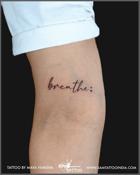 #script #minimalscript #breathe #breathetattoo #scripttattoo #calligraphytattoo #calligraphy Still Breathing Tattoo, Breathing Tattoo, Tattoo Cursive, Cursive Tattoos, Calligraphy Tattoo, Tattoo Script, Calligraphy, Tattoos