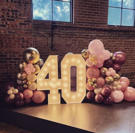 40th Birthday Marquee Ideas, 40th Bday Backdrop Ideas, Balloon Decorations 40th Birthday, 40 Marquee Numbers With Balloons, 40 Balloons Decoration, Marquee Birthday Party Ideas, Birthday Marquee Ideas, 40th Birthday Party For Women, 40th Birthday Balloons