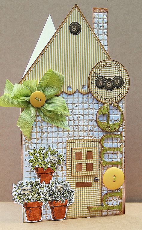 Morning folks...here we go with the second project for my Guest Design Spot over at Lili of The Valley's Ideas to Inspire Blog ...can I just... Housewarming Card, Kitchen Herbs, New Home Cards, Shaped Cards, Pretty Cards, Paper Crafts Cards, Card Tags, Creative Cards, Folded Cards