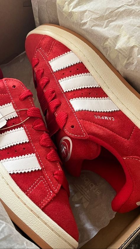 Adidas Red Campus, Adidas Campus 00s Red Outfit, Adidas Red Shoes, Red Campus 00s, Red Campus 00s Outfit, Adidas Shoes Aesthetic, Red Adidas Campus, Red Adidas Sneakers, Red Campus