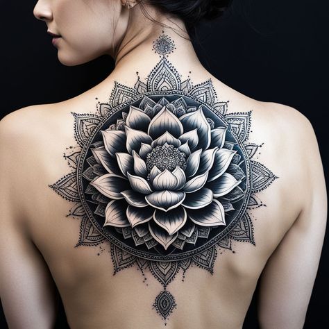 "Lotus of Life: Sacred Geometry Full back attoo" #LotusFlowerTattoo #SacredGeometryDesign #SpiritualTattooArt #MonochromaticTattoo Sacred Geometry Tattoo, Geometry Tattoo, Spiritual Tattoos, Lotus Flower Tattoo, Sacred Geometry, Geometry, Tatting, Lotus, Tattoos