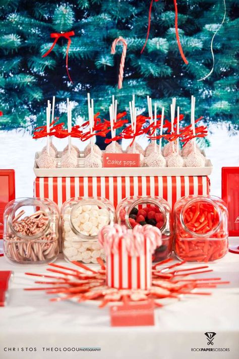 Lovely Christmas Baptism | CatchMyParty.com Christmas Candy Buffet, Candy Buffet Ideas, Christmas Party Inspiration, Baptism Party Ideas, Work Christmas Party, Chocolate Spoons, Christmas Party Themes, Christmas Sweater Party, Party Candy