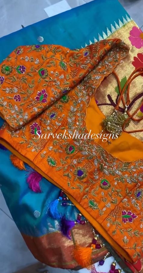 Heavy Work Blouse Designs, Handwork On Blouse, Ghagra Design, Maggam Blouses, Work Blouse Designs, Embroidered Blouses, Maggam Blouse, Silk Saree Blouse Designs Patterns, Netted Blouse Designs