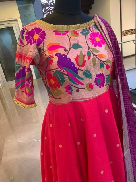 Frocks Traditional, Paithani Dress, Benarasi Dupatta, Designer Bridal Lehenga Choli, Designer Anarkali Dresses, Lehenga Saree Design, Long Gown Design, Paithani Saree, Cutwork Blouse Designs