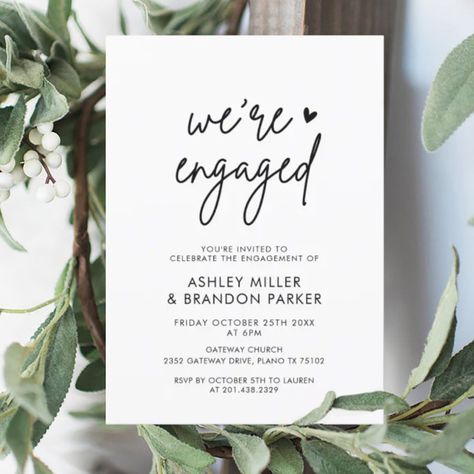 Simple Wedding Dinner, Minimalist Engagement Party, We're Engaged, Wedding Invitation Trends, Retro Wedding Invitations, Engagement Dinner, Black And White Minimalist, Engagement Celebration, Simple Invitation