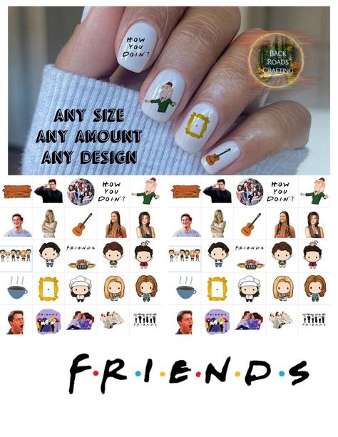 Friends TV Show Waterslide Nail Decals Set Of 50 Instructions &amp; Bonus Friends Nails, Waterslide Nail Decals, Pedicure Nail Art, Womens Nails, Friends Tv Show, Friends Tv, Pedicure Nails, Nail Art Tools, Nail Decals