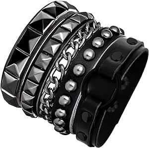 Tosmifairy 3 Pieces Punk Rock Leather Bracelets for Women Pop 80s 90s Emo Jewelry Accessories Retro Spiked Adjustable Wrap Wrist Cuffs 80's Rock Fashion, Rhyme Without Reason, 80s Rock Fashion, Rock Accessories, 90s Emo, Emo Jewelry, Black Leather Cuff Bracelet, Studded Bracelet, Spike Bracelet