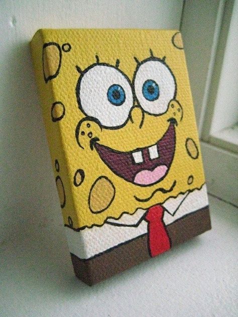 Art Canvas Painting Ideas, Disney Canvas Art, Spongebob Painting, Small Canvas Paintings, Hippie Painting, Canvas Painting Ideas, Painting Canvases, Simple Canvas Paintings, Cute Canvas Paintings