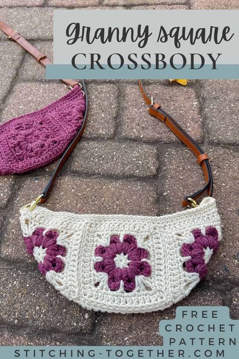 Crochet this small granny square crossbody bag that's the perfect size for carrying your essentials. Whether you call them bum bags or fanny packs, these small purses make great gifts and can be worked up quickly. Grab your hooks and head to the free crochet pattern to get started today. Granny Square Crossbody Bag Pattern, Granny Square Purse Pattern Free, Christmas Bags Diy, Granny Squares Pattern Free, Small Crochet Projects Free Patterns, Crochet Patterns For Purses, Small Granny Square, Small Purse Pattern, Granny Square Crossbody Bag