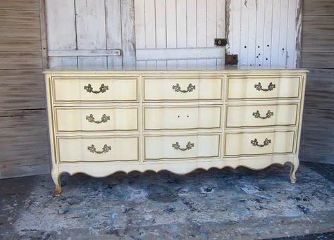 Custom Painted Dresser, French Provential Furniture, Modern French Provincial Dresser, French Country Dresser Makeover, Modern French Provincial Bedroom, French Provincial Furniture Makeover, White French Provincial Dresser, French Provincial Makeover, Painted French Provincial Dresser