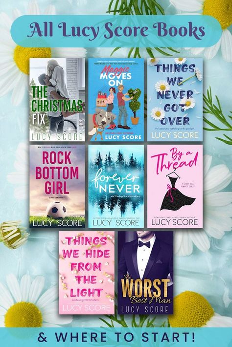 Lucy Score is the author of the immensely popular books Things We Never Got Over and By A Thread.  We have put together a guide to ALL of Lucy Score's books, so check them out here and discover some amazing contemporary romance reads!
#lucyscore #lucyscoreauthor #thingswenevergotover #knockemout #knockemoutseries #contemporaryromance #contemporaryromancereads #contemporaryromancebooks #romancebooks
#romancereads #byathread #maggiemovieson By A Thread Lucy Score Book Cover, Lucy Score Forever Never, Lucy Score By A Thread, Finally Mine Lucy Score, Protecting Whats Mine Lucy Score, Forever Never Lucy Score Aesthetic, Books Like Things We Never Got Over, The Worst Best Man Lucy Score, By A Thread Lucy Score Quotes