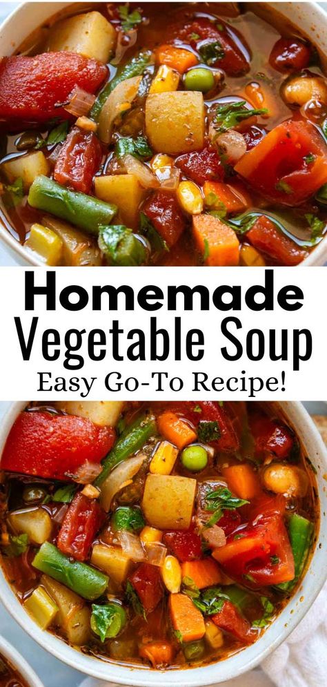 Hearty Old-Fashioned Vegetable Soup (Gluten-Free) Vegetable Stock Soup, Gluten Free Vegetable Soup Recipes, Veggie And Potato Soup, Clean Vegetable Soup, Vegetable Soup With Tomato Soup, Easy Meatless Soup Recipes, Flavorful Vegetable Soup, Home Made Veggie Soup, Easy Homemade Vegetable Soup