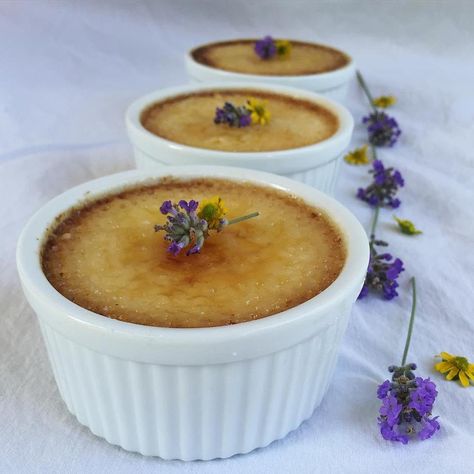 Honey Lavender Creme Brulee: Amazingly delicious dessert that is easy to make with fresh lavender, honey, and vanilla beans.  Photo by Sophia Petersen Recipe from Shutterbean.com Lavender Creme Brulee Recipe, Honey Lavender Dessert, Lavender Creme Brulee, Lavender Dessert Recipes, Lavender Dessert, Cream Brulee, Creme Brulee Recipe, Lavender Recipes, Brulee Recipe