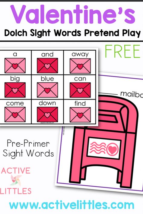 Valentine’s Day Sight Word Free Printable (Pre-Primer) - Active Littles Valentine Sight Word Activities, Valentines Sayings, February Centers, Valentine Sight Words, Winter Centers, Preschoolers Activities, Tk Ideas, Valentine's Activities, Valentine Worksheets