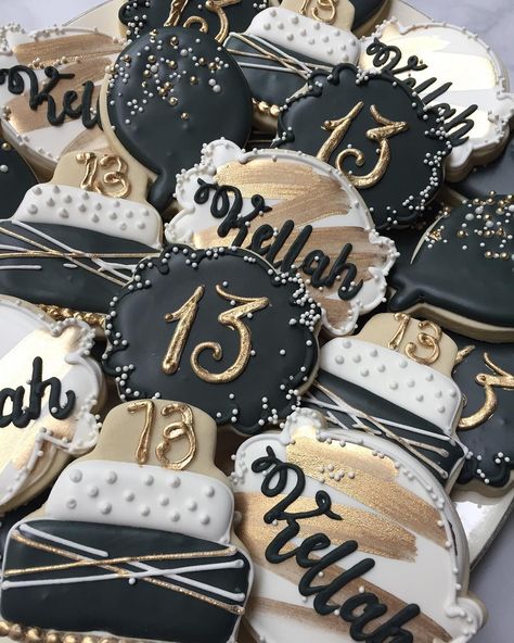 Kellah requested a black & gold cookie set for her 13th birthday. My favorite! Happy birthday, Kellah!! 😎 #teenager #birthday #blackandgold #birthdaycookies Black Birthday Cookies, Black And Gold Cookies, Birthday Gold And Black, Gold And Black Birthday, Gatsby Birthday Party, Gold Cookies, Teenager Birthday, Birthday Gold, Fayetteville Arkansas