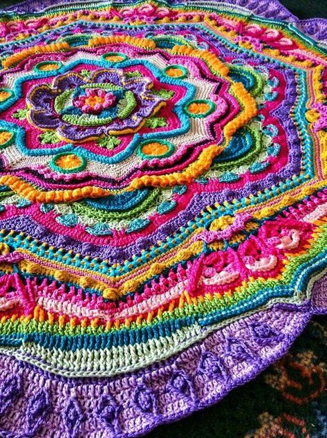 Mandala Madness by Helen Shrimpton - One of the most beloved patterns of all time, designed by ultra-talented Helen Shrimpton of... Crochet Color Combos, Temperature Blanket Crochet Color Combos, Temperature Blanket Crochet, Temperature Blanket, Crochet Bedspread Pattern, Crochet Mandala Pattern, Crochet Bedspread, Crochet Square Patterns, Crochet Mandala