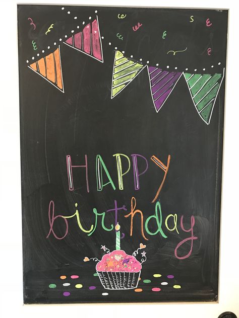 Minecraft Chalkboard Art, Birthday Chalkboard Ideas, Happy Birthday Chalkboard Art, Happy Birthday Chalkboard, Birthday Chalkboard Art, Acknowledgments For Project, Chalkboard Writing, Blackboard Art, Birthday Wishes Greetings