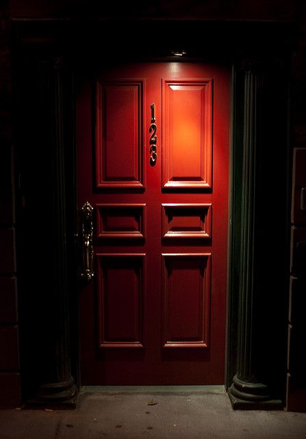 Love the rich, inviting color.  (Also love the # is 123). Speakeasy Door, Red Windows, Red Hotel, Chinese Door, Chinese Home, Bookstore Cafe, Hotel Door, Washington Square Park, Washington Square